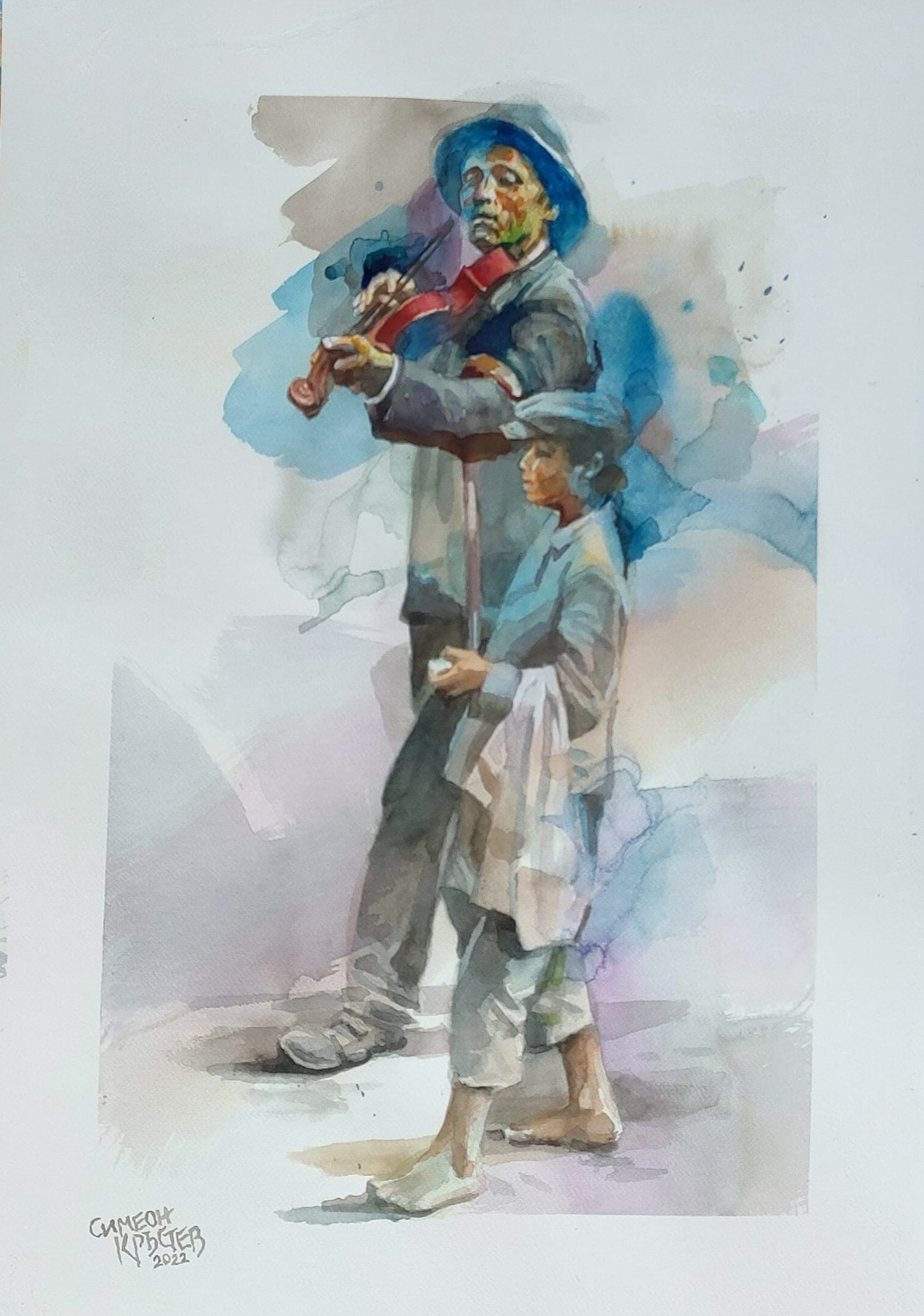 50х70 Акварел Уличният музикант 1000 е
